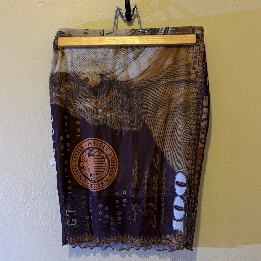 Fashion Nova Brown Money Graphic Pencil Skirt